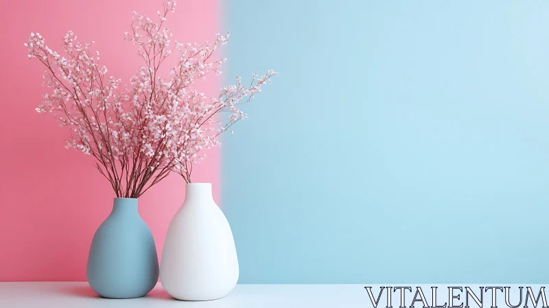 Dual Vessels Hold Delicate Blooms in Chromatic Harmony.