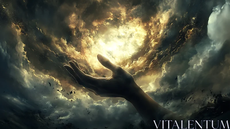 Digital painting of a hand cradling a luminous storm vortex.