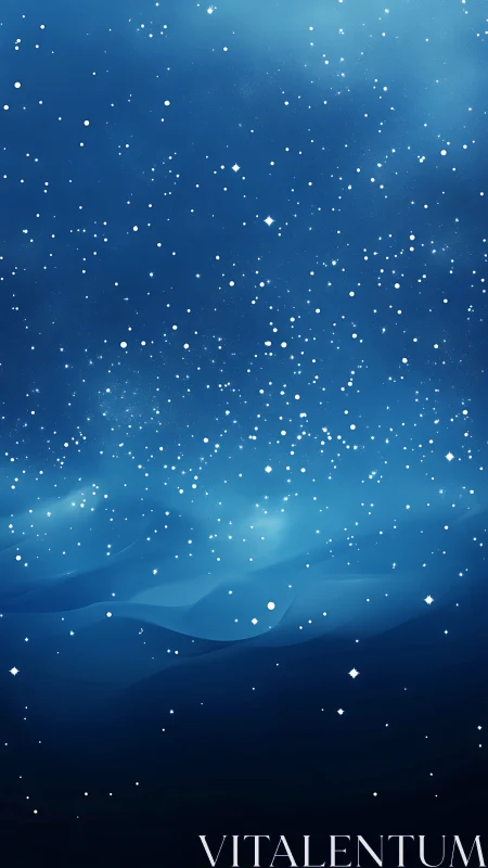 Starlit blue nebula sky over softly layered cosmic waves