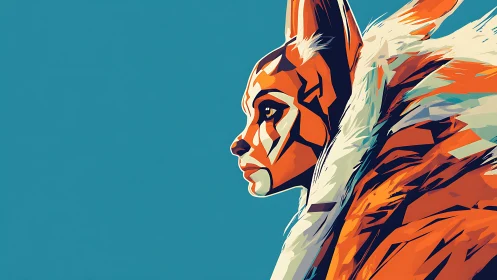 Tiger themed human portrait rendered in flat vector shapes