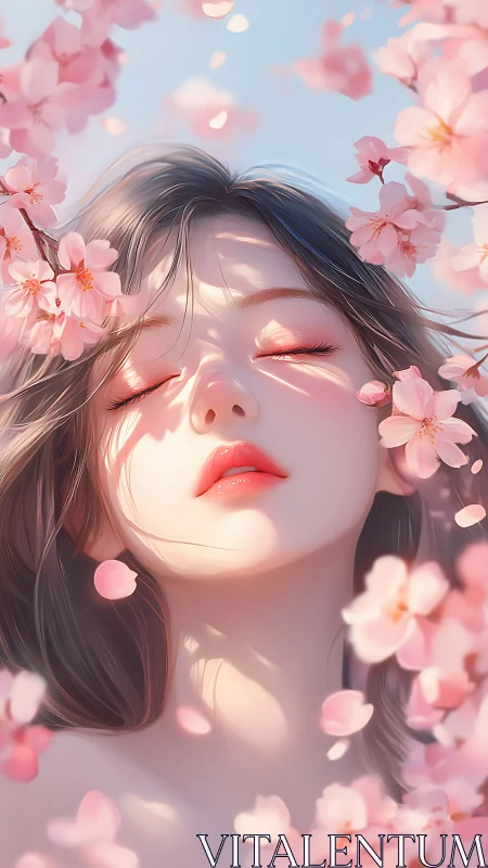 Ethereal female portrait framed by luminous cherry blossoms.