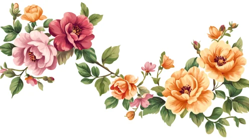 Botanical Rose Arrangement in Pink and Orange Tones.
