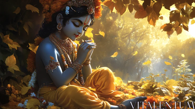 Golden grove lullaby with blue-skinned divine dreamer.