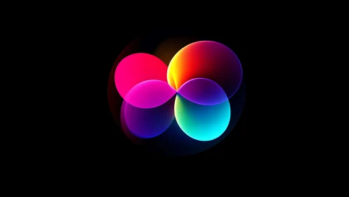 Luminous overlapping color orbs glow against deep black