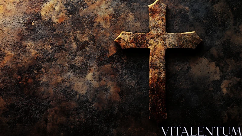 Weathered stone cross leans into shadows yet quietly glows