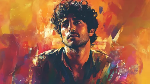 Expressive digital portrait isolates a pensive male figure