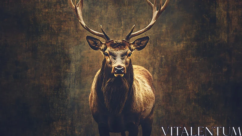 Noble stag standing quietly in warm golden woodland light.