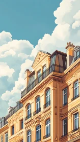 Sunlit Parisian facades bask beneath billowing summer clouds.