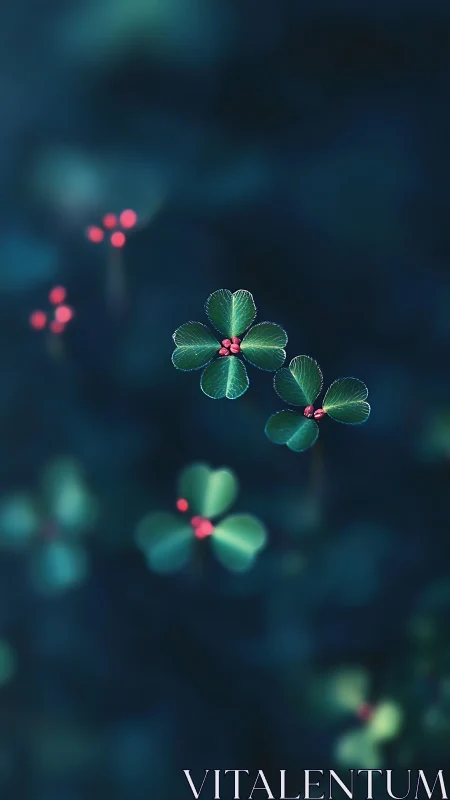 Shallow Focus Botanical Study: Green Four-Petaled Flowers with Pink Centers