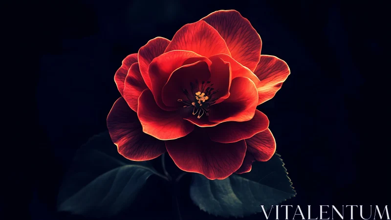 Luminescent Red Rose Specimen: Dramatic Backlit Floral Study.