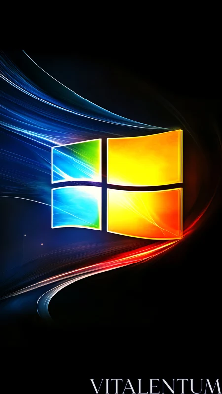 Windows style logo on dark background with light trails.