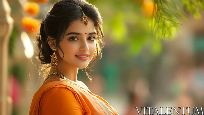 Elegant Indian Woman in Traditional Attire, Soft Outdoor Portrait.
