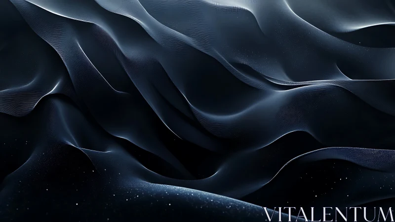 Layered dark fabric-like wave surfaces occupy the frame