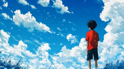 Sky-gazing daydreamer beneath a sea of drifting clouds.