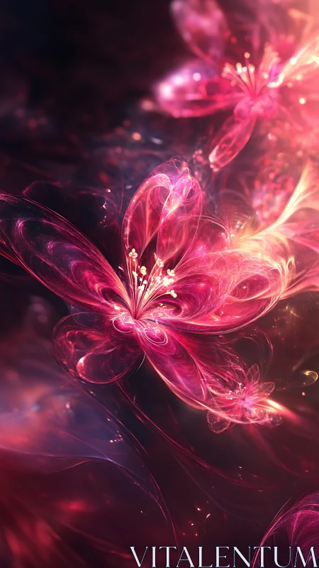 Fractal floral structures in luminous magenta digital field.