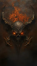 Volcanic horned skull sigil with molten ocular fissures.