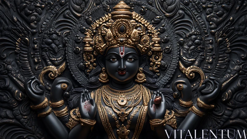 Midnight goddess unfurls gilded calm in sculpted shadows