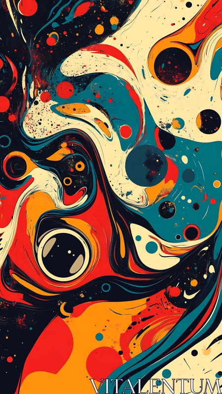 Bold swirling abstract artwork with colorful circular forms