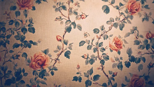 Vintage rose floral wallpaper with textured pastel vines.