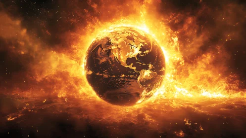 Planet Earth Engulfed in Flames and Fire.