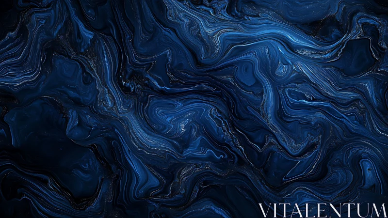 Deep-blue fluid marbling forms layered, high-contrast abstract flow