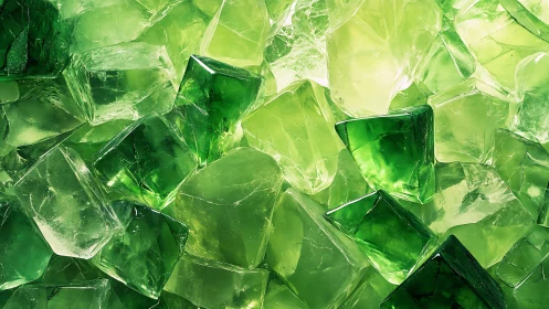 Cool emerald green ice cubes glow in refreshing closeup