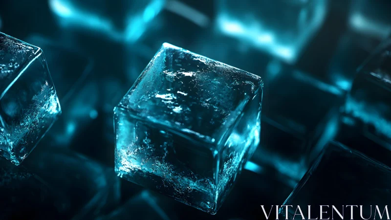 Glowing ice cubes shimmer in cool blue cinematic light