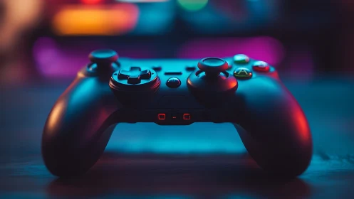 Gaming Controller with Neon Lighting and Ambient Color Cast.