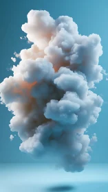 Volumetric white cloud cluster on clean blue background.