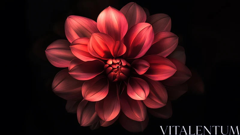 Luminous Red Dahlia with Volumetric Lighting on Dark Background