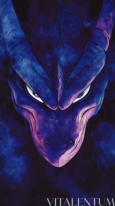 Symmetrical neon-lit dragon visage with high-contrast edge shading