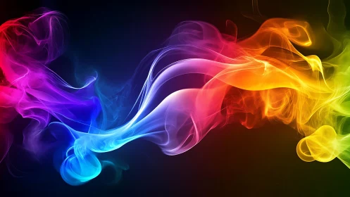 Colorful swirling light waves on dark gradient background.