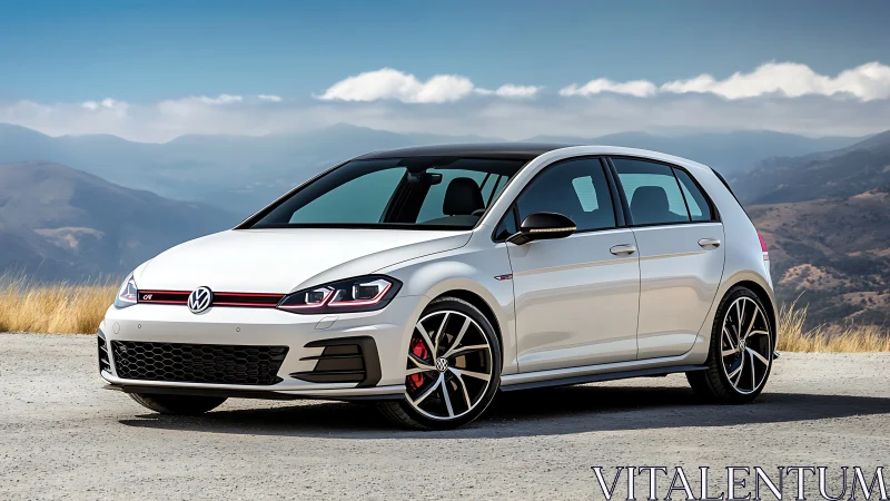 Sunlit white hot hatch waiting for a winding mountain drive.