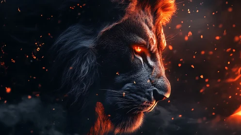 Volcanic spectral lion rendered in high-dynamic digital fire.