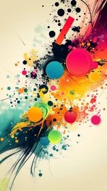 Colorful abstract splashes with bold circles on light background.