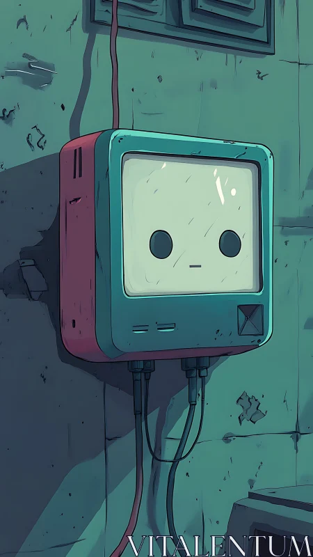 Cute wall-mounted console in moody teal cyber-noir lighting