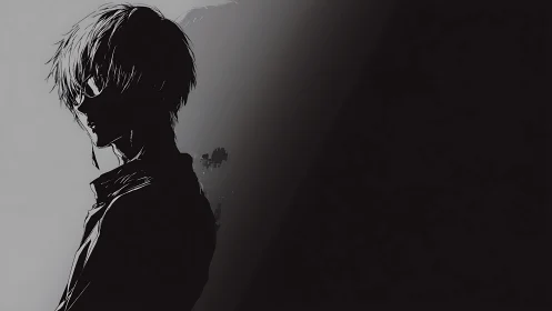 High-contrast anime silhouette portrait uses asymmetric negative space