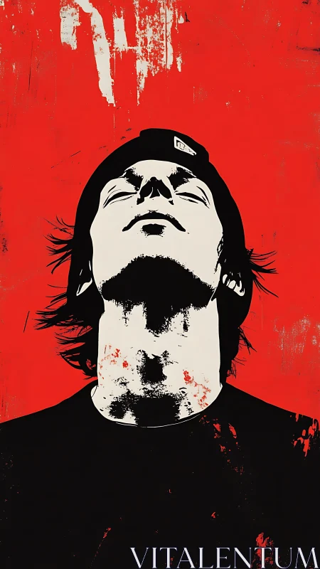 Stylized portrait shows person in cap facing upward boldly