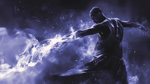 Dynamic electric athlete casting radiant energy burst.