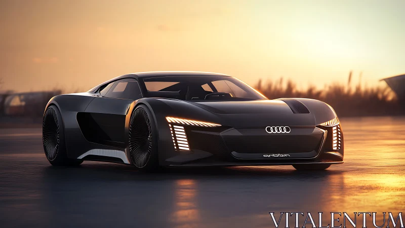 Futuristic Audi electric hypercar on sunset test track.