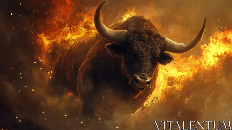 Charging infernal bull rendered in dynamic digital fire study