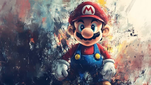 Iconic video game plumber in textured digital artwork.