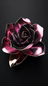 Metallic magenta rose in polished 3D sculptural rendering.