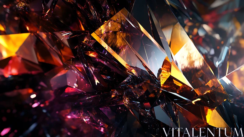 Shattered amber crystals reflect saturated light in closeup