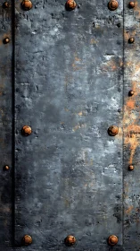 Industrial steel plate surface with rusted rivet accents.