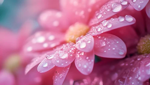 Pink petals wear crystal jewelry after the rain