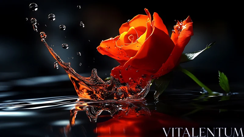 Red Rose Captured in Dynamic Water Splash.