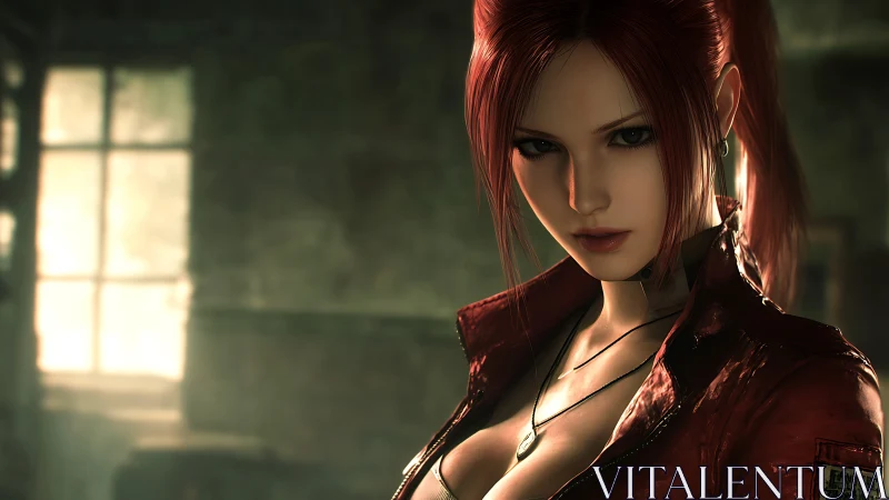 Red haired digital heroine in cinematic volumetric backlight