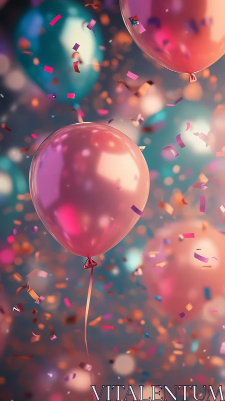 Vibrant Balloons Suspended in Confetti Explosion.