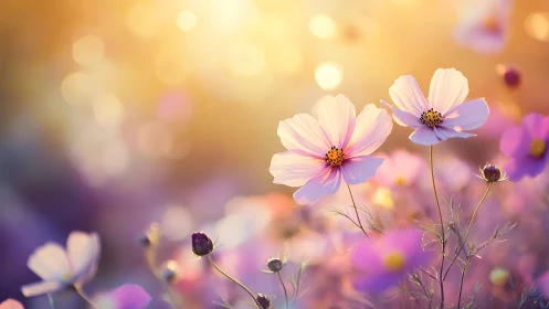 Cosmos Blooms in Golden Twilight.